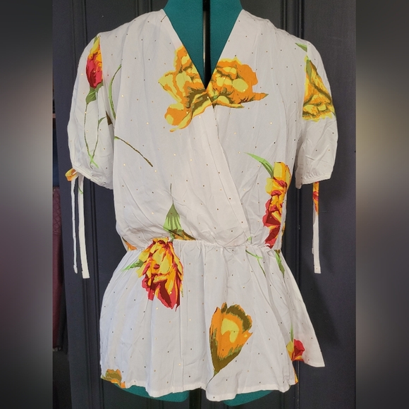Floral Metallic Gold Dot Shirt - Picture 1 of 8